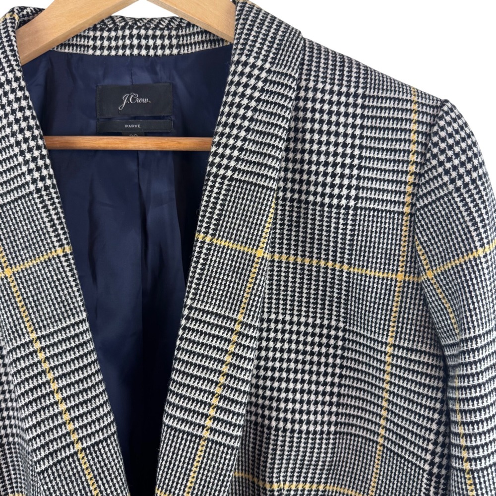 J.Crew Parke Blazer Women 20 Black White Houndstooth Plaid Wool Blend K3076